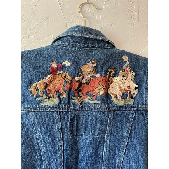 Vintage Denim Embroidered Horse Vest Sz S - Picture 5 of 6
